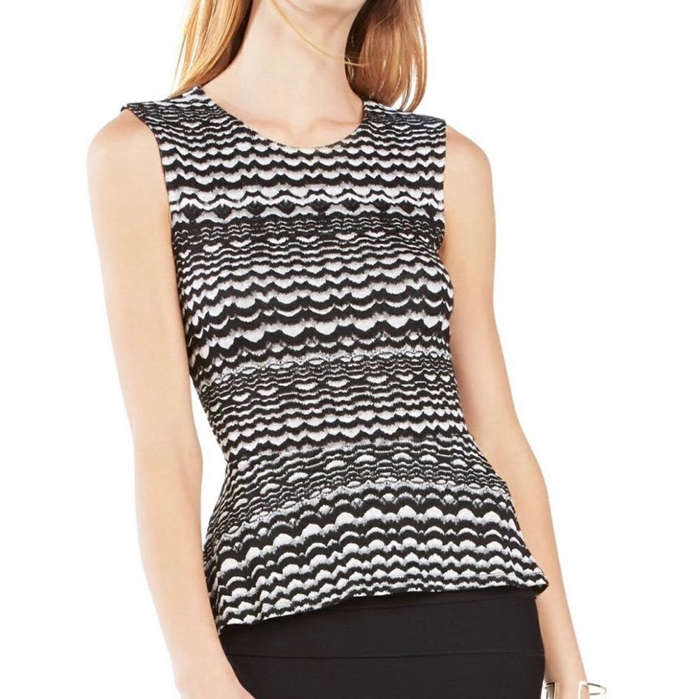 BCBGMaxazria Black & White Knit Peplum Tank Top